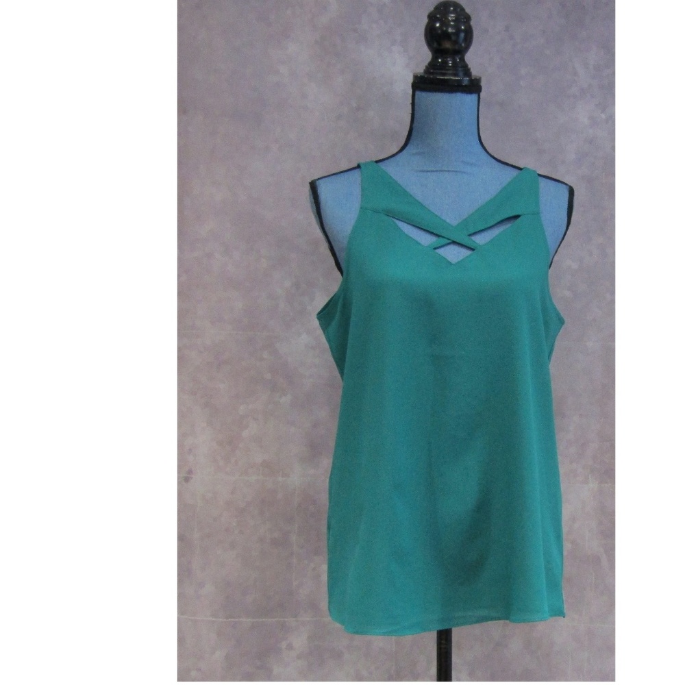 NEW LMD Teal Sleeveless Blouse w/ Cutouts L
